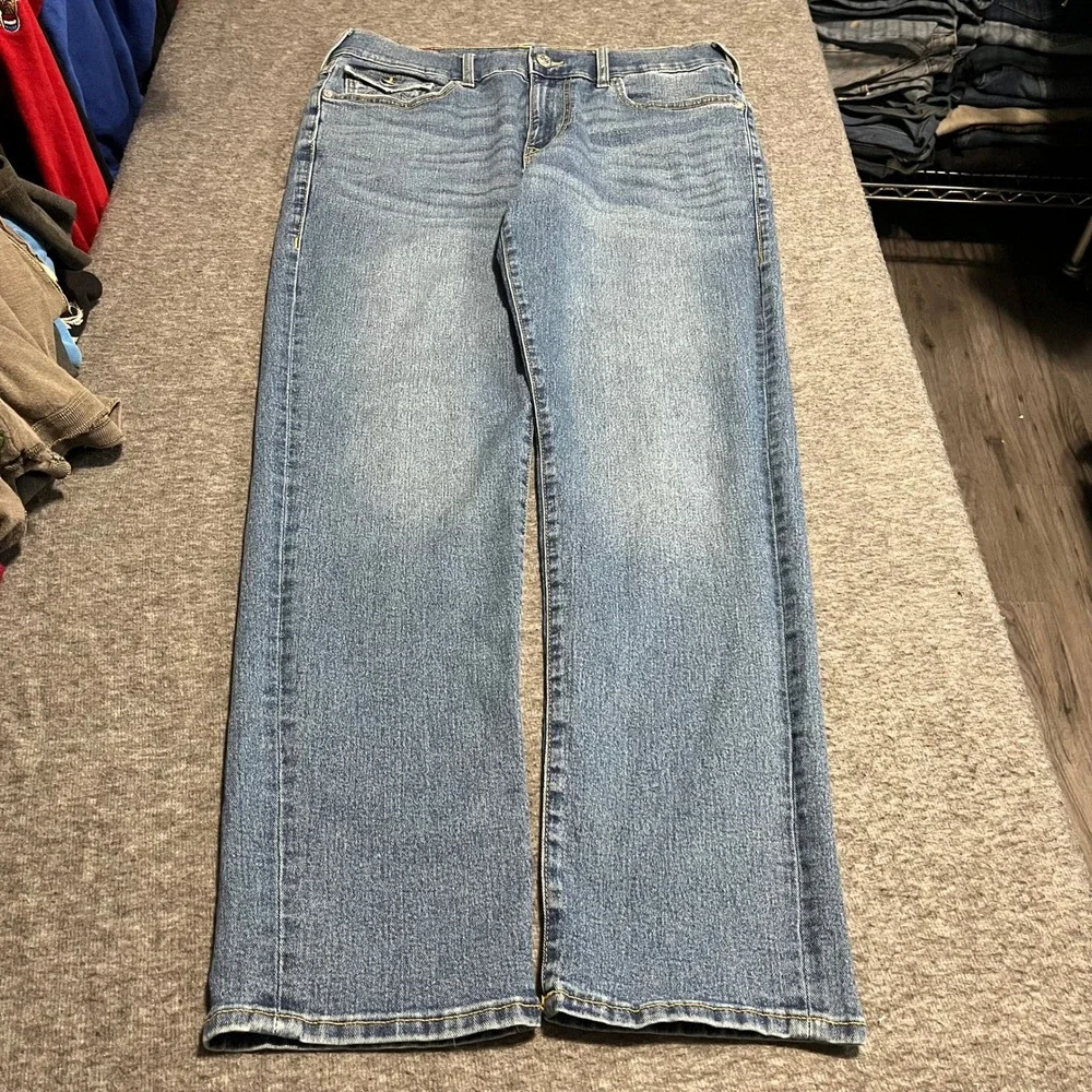 True Religion Geno Relaxed Slim Jeans Mens 34 Medium Wash Reed Slim Flap Pocket